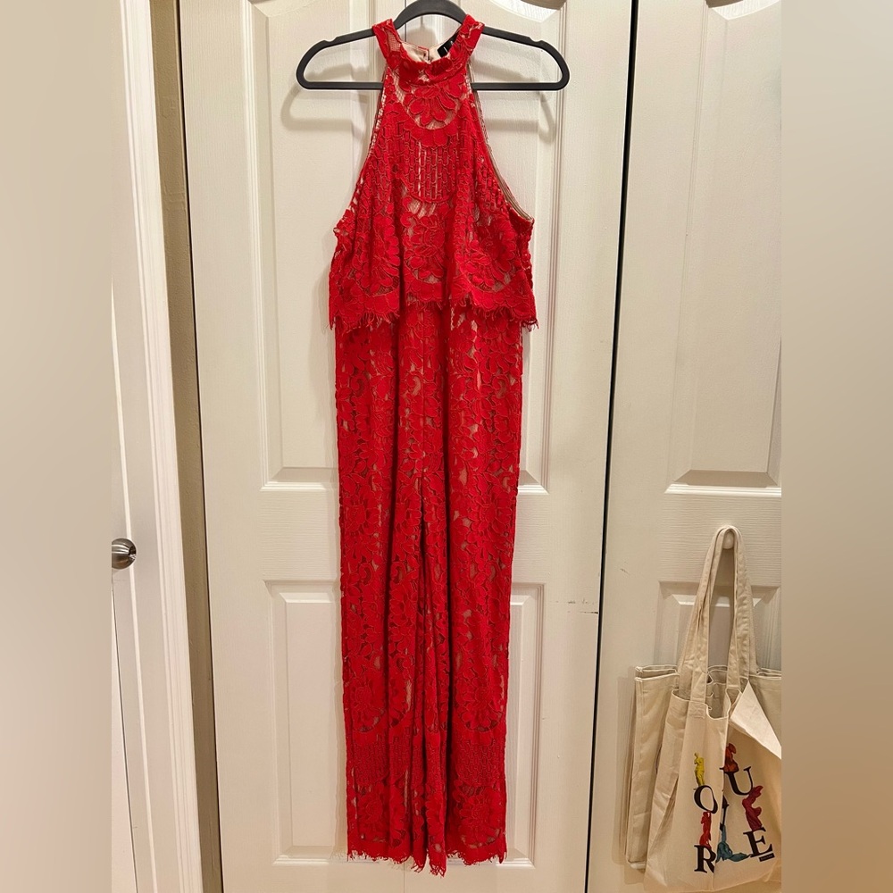 Lulu's Red Lace Jumpsuit - L